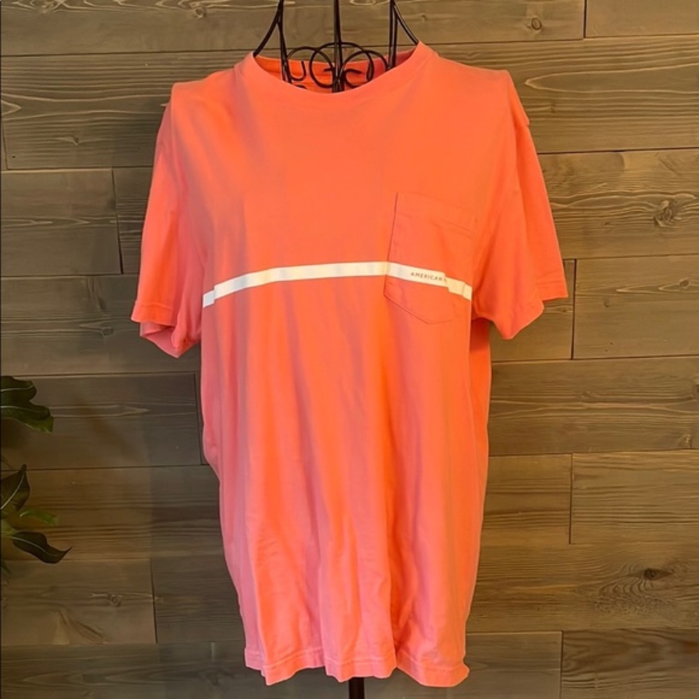 American Eagle Men's Coral T-Shirt with White Stripe